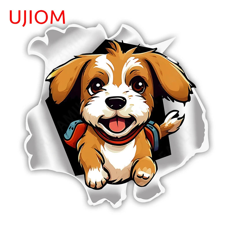 UJIOM 13cm X 12.9cm Cartoon Puppy Dog Tear Wall Sticker Scratch Proof Sunscreen Refrigerator Kids Room Decal Decor Wallpapers