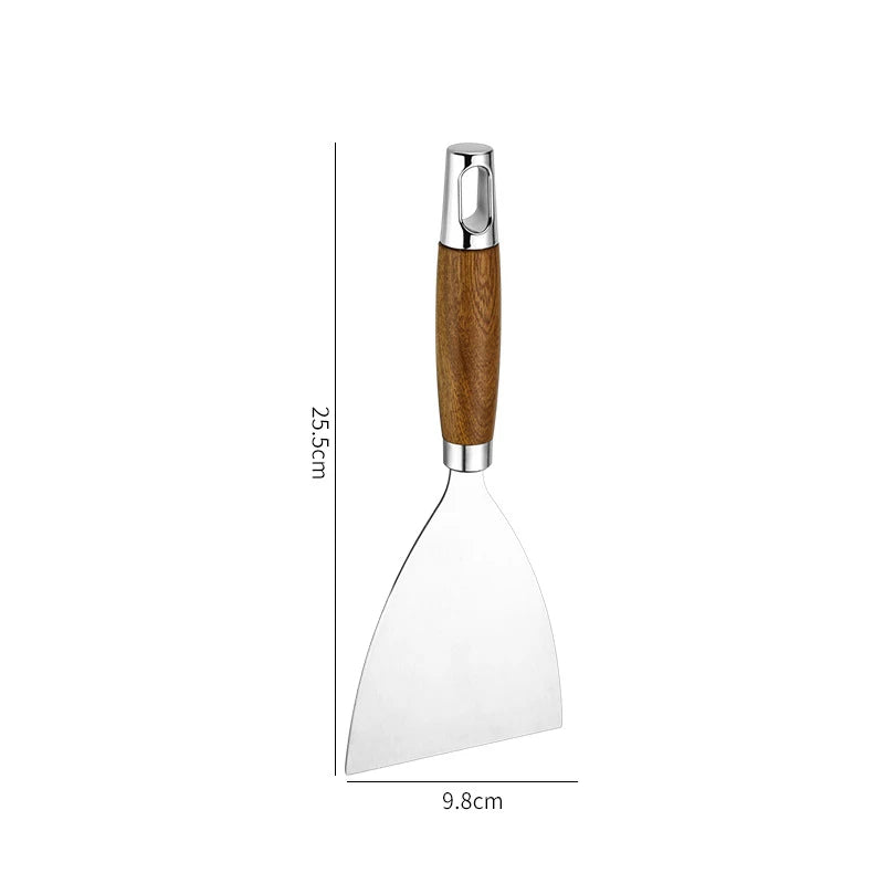 Stainless Steel Wooden Handle Cooking Spatula Steak Pancake Frying Shovel Teppanyaki Scraper Barbecue Tool Kitchen Accessories