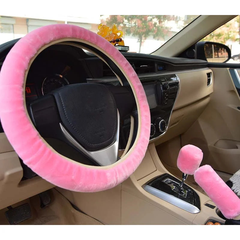 Universal 33cm Soft Plush Rhinestone Car Steering Wheel Cover Interior Parts Accessories Steering-Cover Protector Decoration