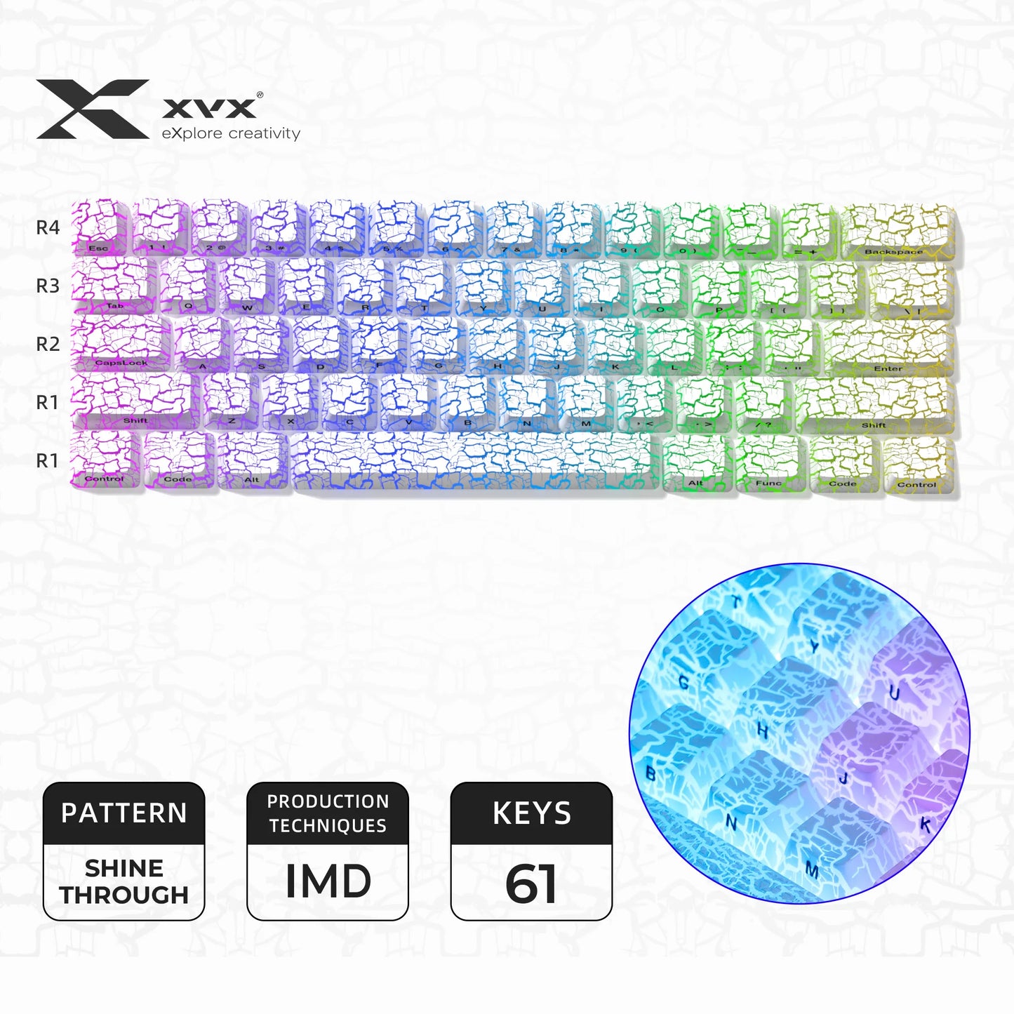 XVX Topographic New Version Pattern Shine-Through OEM Profile IMD-Tech Keycap Set 118 keys