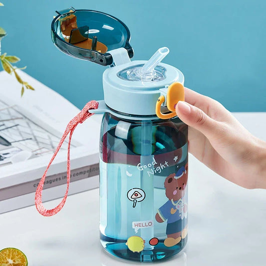 Kids Water Sippy Cup with Straw Cartoon Leakproof Water Bottles Outdoor Portable Drink Bottle Children's Lovely Cup Kawaii