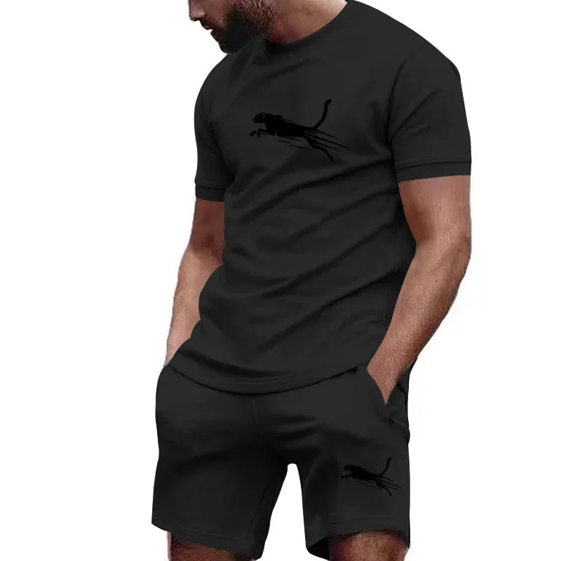 Hot selling summer T-shirt+shorts 2-piece set for men's casual fitness jogging sportswear, hip-hop breathable short sleeved set