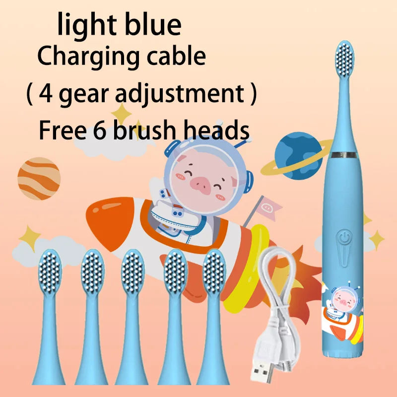 Children's Sonic Electric Toothbrush Colorful Cartoon Kids IPX7 Waterproof Ultrasonic Rechargeable Soft Hair Cleaning Brush