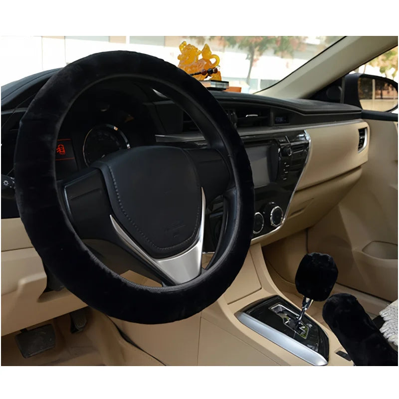 Universal 33cm Soft Plush Rhinestone Car Steering Wheel Cover Interior Parts Accessories Steering-Cover Protector Decoration