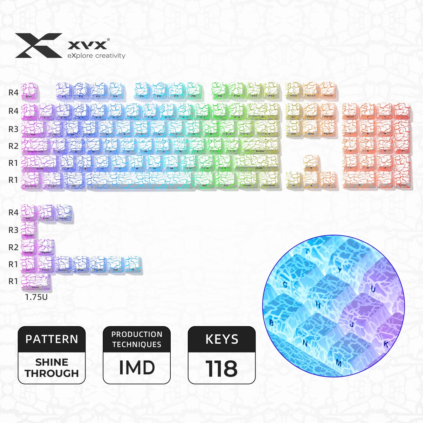 XVX Topographic New Version Pattern Shine-Through OEM Profile IMD-Tech Keycap Set 118 keys