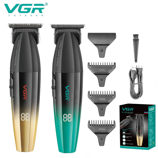 VGR Hair Clipper Electric Metal Hair Cutting Machine LED 9000 RPM Rechargeable Professional Trimmer Hair Clippers for Men V-906