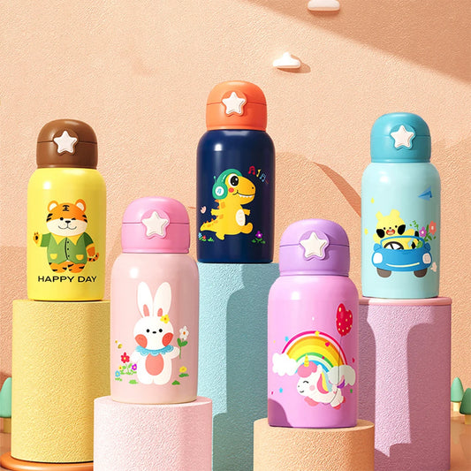 500ML Cartoon Kids Water Bottle With Strap Children Thermal Bottle Stainless Steel Vacuum Flacks Thermos Mug For School Kid Gift