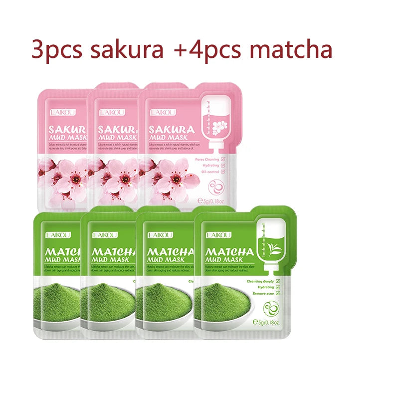 7pcs Japan Sakura Mud Face Mask Deep Cleansing Remove Blackheads Oil-Control Clay Mask Moisturizing Packs Facial Skin Care