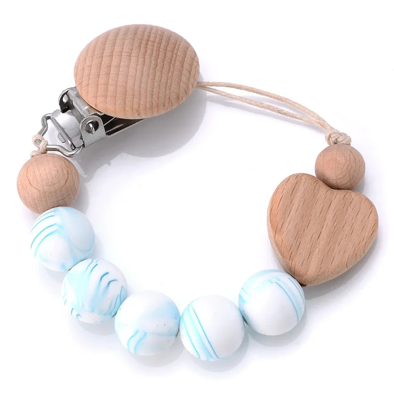 Baby Beech Pacifier Clips Heart Wood Silicone Pacifier Chain Baby Pacifier Clip Pendant Dummy Nipple Holder Anti-drop Accessory