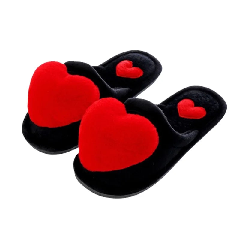 2023 Heart Shaped Slippers Women's Warm Non-slip Platform Shoes Indoor Fashion Cute Cotton Slippers Chaussons Plats