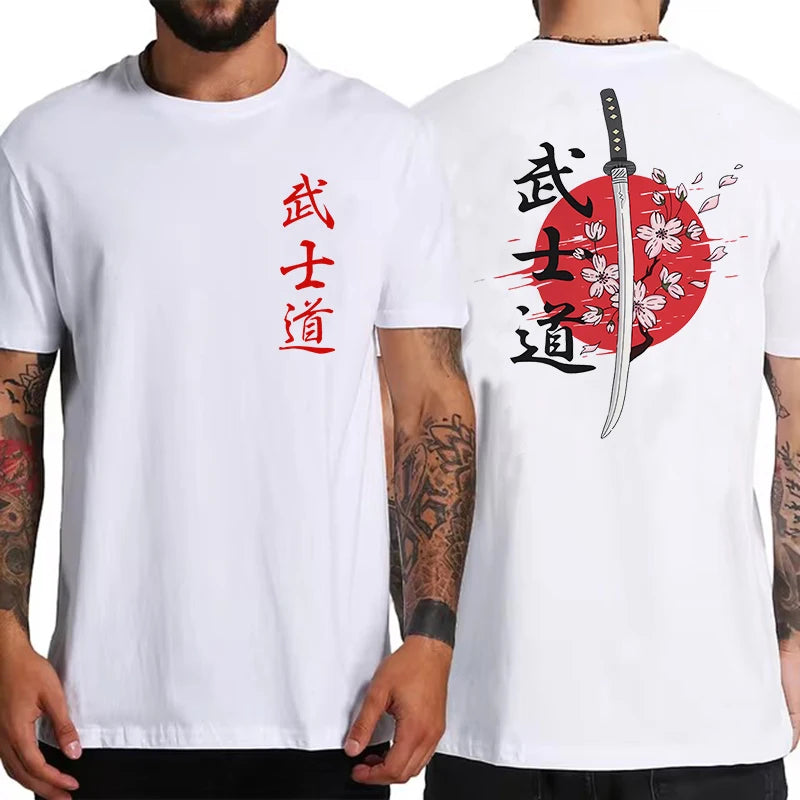 Japan Samurai Spirit T Shirts for Men Japanese Style Back Print Loose Oversized Tops T-shirt Male Gifts Tee Unisex