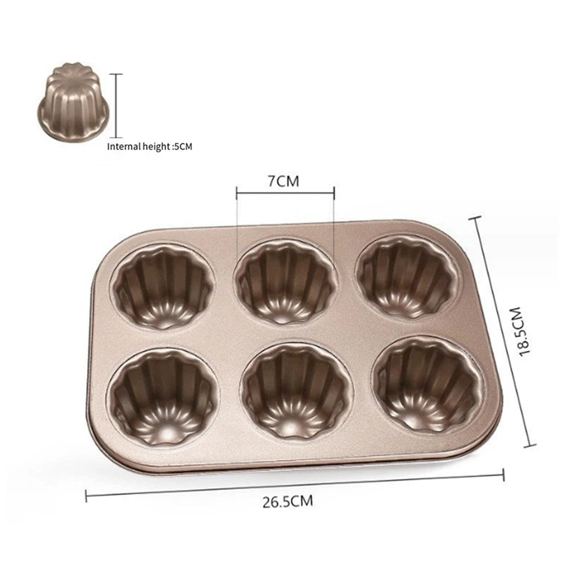 Canele Mold Cake Pan, Non-Stick Canele Baking Pan For Oven Carbon Steel Caneles Mold Bakeware Tool Easy Install