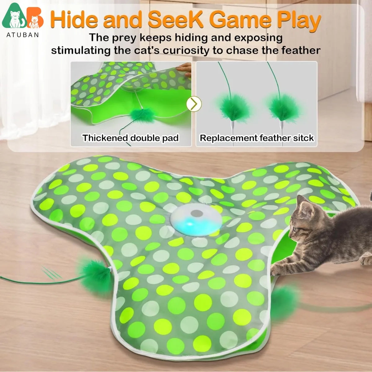 Interactive Cat Toys Rechargeable,Moving Concealed Feathers,Real Mouse Squeaky,Touch Activated Cat Kitten Toy Cat Exercise Toys