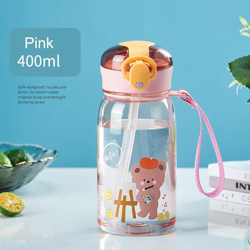 Kids Water Sippy Cup with Straw Cartoon Leakproof Water Bottles Outdoor Portable Drink Bottle Children's Lovely Cup Kawaii