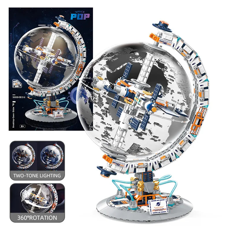 New Creative Technology Space Station Transparent Globe Building Blocks High Tech Construction Bricks Set Toy Gifts For Children