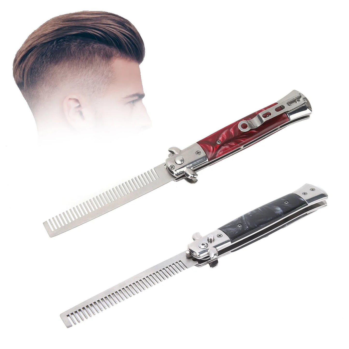 Switchblade Comb Knife Like Brush Men Automatic Push Button Foldable Pocket Oil Hair Comb for Hair Beard Moustache