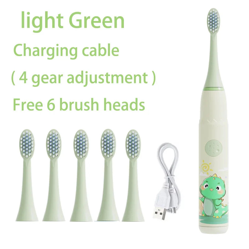 Children's Sonic Electric Toothbrush Colorful Cartoon Kids IPX7 Waterproof Ultrasonic Rechargeable Soft Hair Cleaning Brush