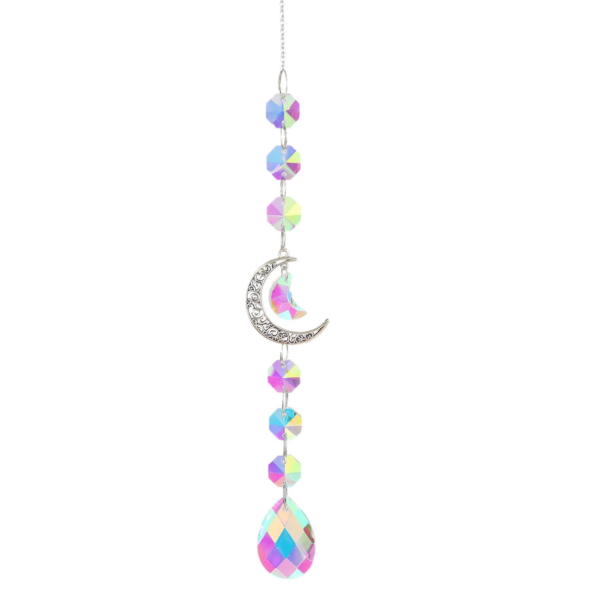 Moon And Sun Suncatcher Crystal Rainbow Catcher Garden Decoration Stained Glass Rainbow Maker Silver Prism Window Pendant