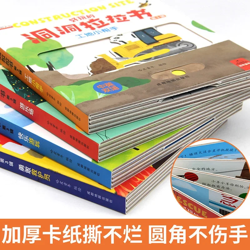 4 Books/Set Hole and Hole Pull Book Children 3D Flip Book 3-8 Year Old Baby Toy Book Early Learning Enlightenment Storybook New