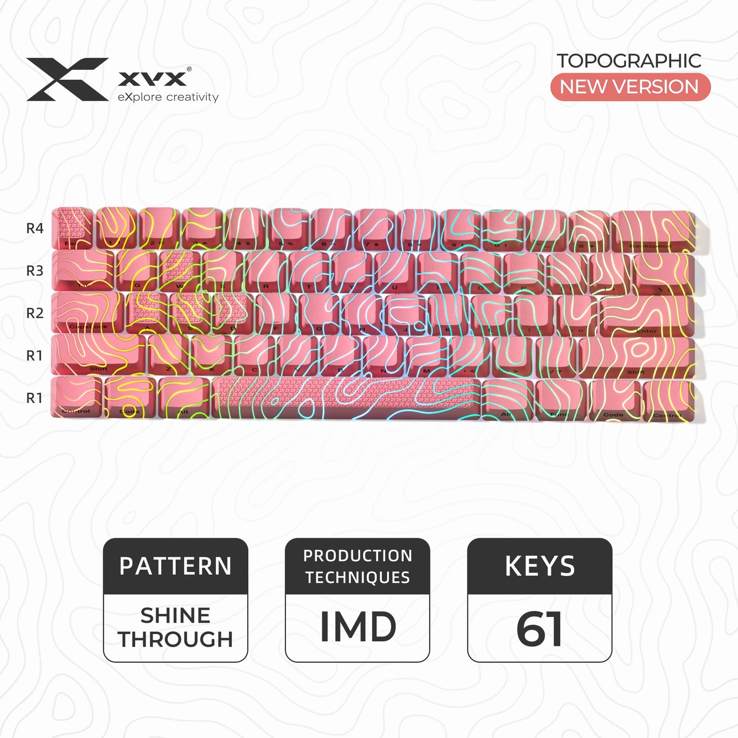 XVX Topographic New Version Pattern Shine-Through OEM Profile IMD-Tech Keycap Set 118 keys