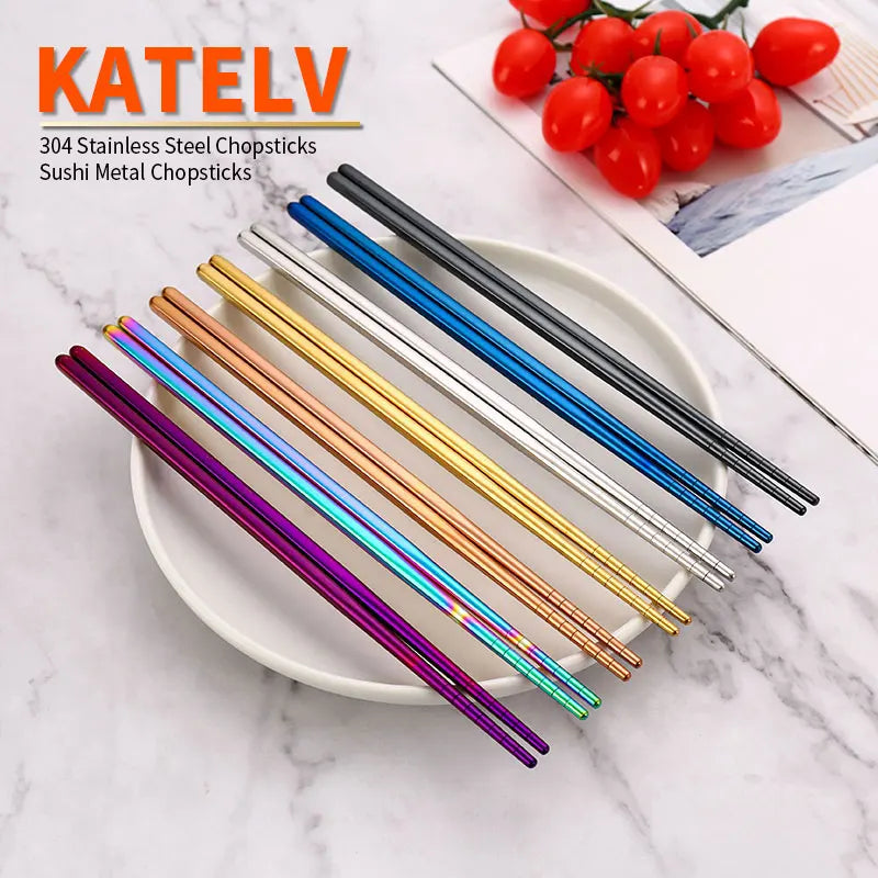 304 Stainless Steel Metal Chopsticks Tableware 1 Pair Non-Slip Chinese Chopstick Sushi Sticks Flatware Kitchen Accessories