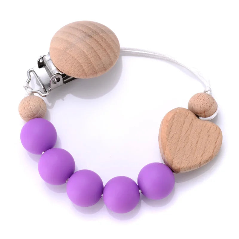 Baby Beech Pacifier Clips Heart Wood Silicone Pacifier Chain Baby Pacifier Clip Pendant Dummy Nipple Holder Anti-drop Accessory