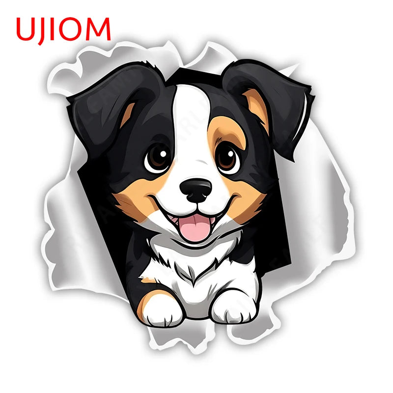 UJIOM 13cm X 12.9cm Cartoon Puppy Dog Tear Wall Sticker Scratch Proof Sunscreen Refrigerator Kids Room Decal Decor Wallpapers