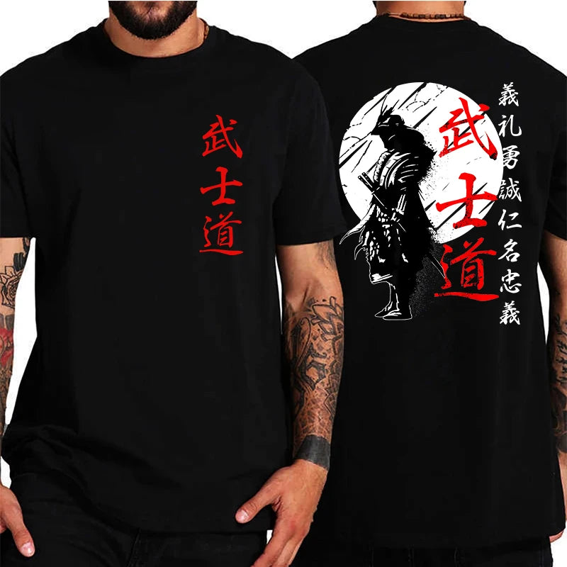 Japan Samurai Spirit T Shirts for Men Japanese Style Back Print Loose Oversized Tops T-shirt Male Gifts Tee Unisex