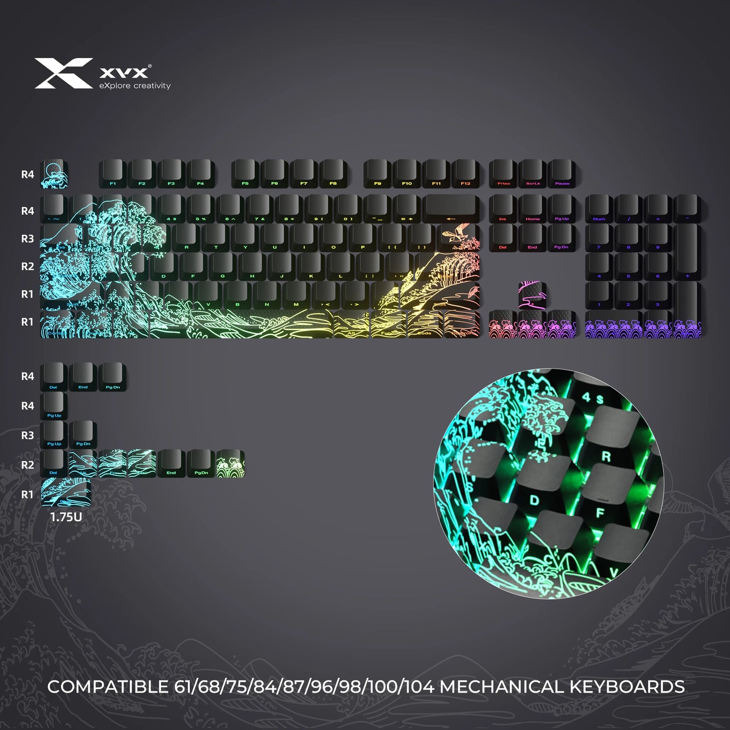 XVX Topographic New Version Pattern Shine-Through OEM Profile IMD-Tech Keycap Set 118 keys