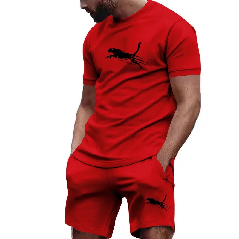 Hot selling summer T-shirt+shorts 2-piece set for men's casual fitness jogging sportswear, hip-hop breathable short sleeved set