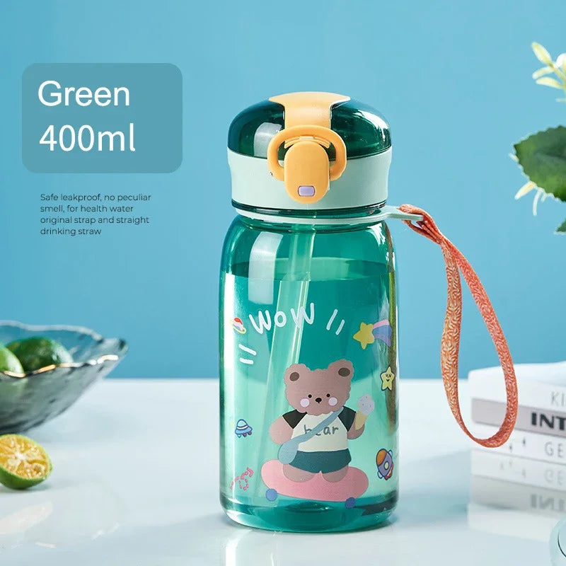 Kids Water Sippy Cup with Straw Cartoon Leakproof Water Bottles Outdoor Portable Drink Bottle Children's Lovely Cup Kawaii