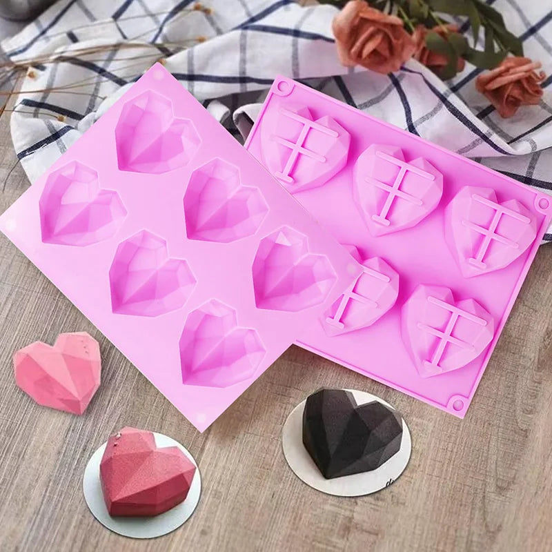 Heart Silicone Molds 3D Diamond Heart Silicone Molds for Soap Making Baking Chocolate Cake Pop Mousse Mould Birthday Party Gift