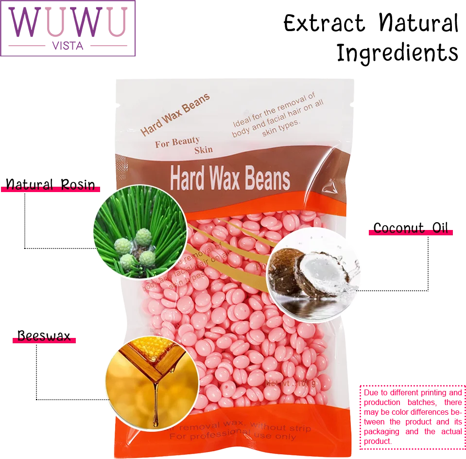 WUWUVISTA 100g/3.52oz Hot Wax Hair Removal Depilatory Waxing hard Beans for Wax Heater Painless for all Hairs Removal Beans