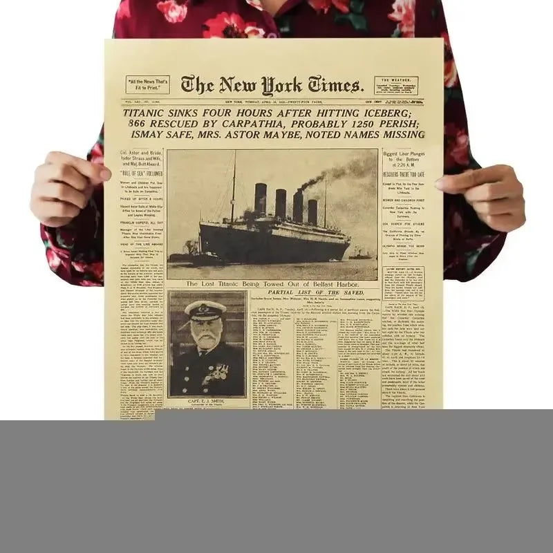 1PC Classic The New York Times History Poster Titanic Shipwreck Old Newspaper Kraft Paper