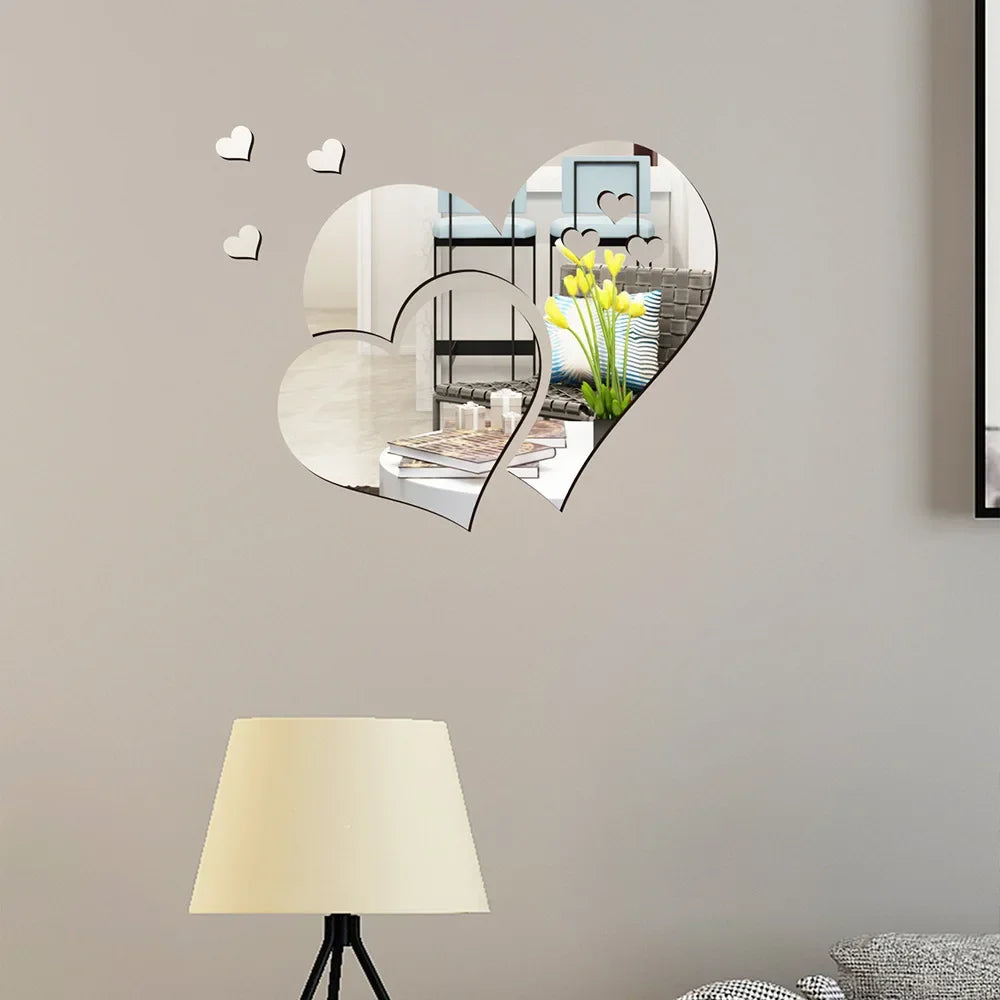 Acrylic Wall Stickers Europe Style Hearts Fashion DIY Decals Self-adhesive LOVE Wedding Background Decoration Mirror Ornament