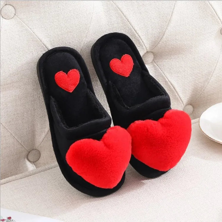 2023 Heart Shaped Slippers Women's Warm Non-slip Platform Shoes Indoor Fashion Cute Cotton Slippers Chaussons Plats