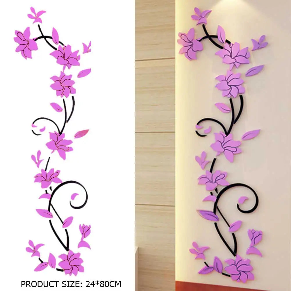 DIY Vase Flower  Self-Adhesive Wallpaper Tree Crystal Arcylic 3D Wall Sticker Decal Children's Room Home Decor