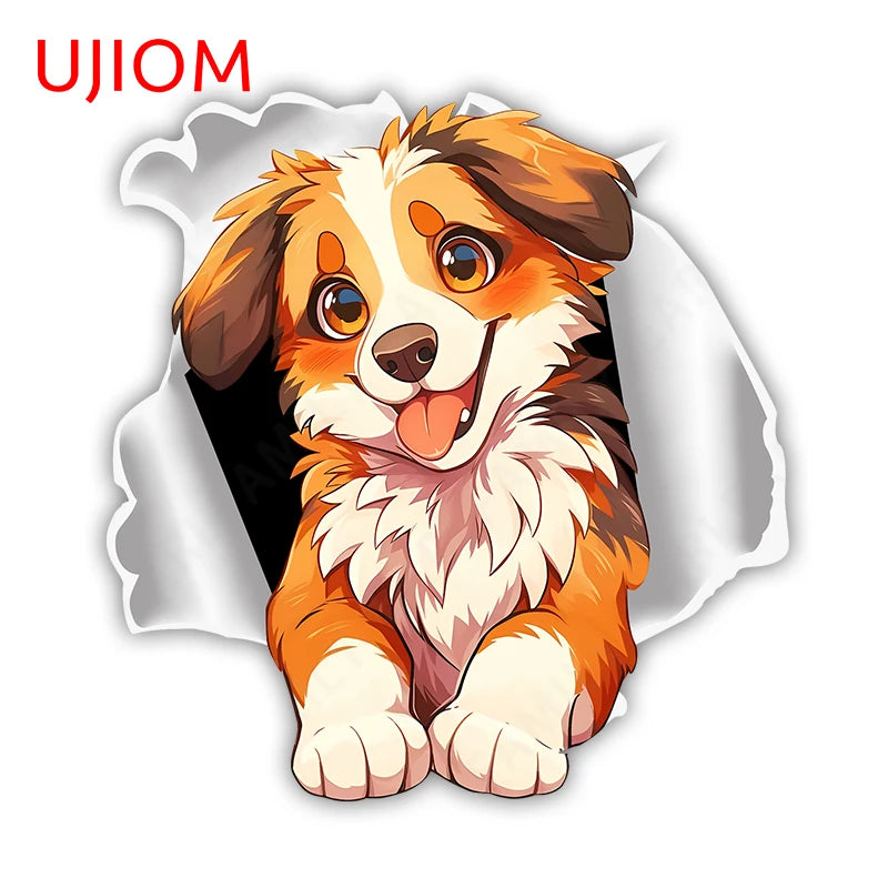 UJIOM 13cm X 12.9cm Cartoon Puppy Dog Tear Wall Sticker Scratch Proof Sunscreen Refrigerator Kids Room Decal Decor Wallpapers