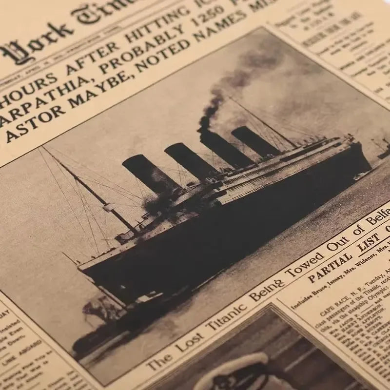 1PC Classic The New York Times History Poster Titanic Shipwreck Old Newspaper Kraft Paper