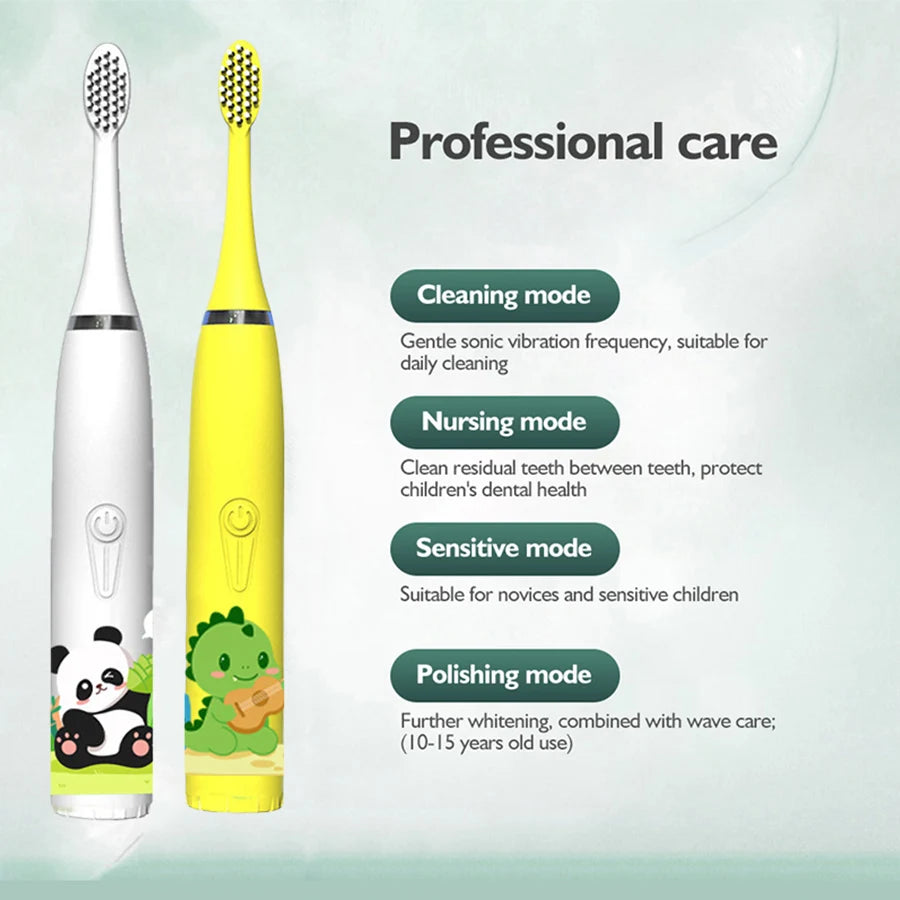 Children's Sonic Electric Toothbrush Colorful Cartoon Kids IPX7 Waterproof Ultrasonic Rechargeable Soft Hair Cleaning Brush