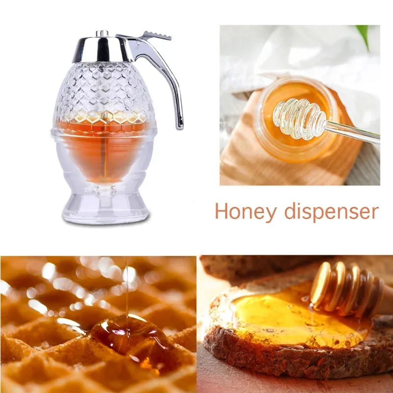 Honey Pot Honey Jar Storage Container Clear Acrylic Honey Dispenser Syrup Jar Storage Bottle Holder Kitchen Portable Storage Pot