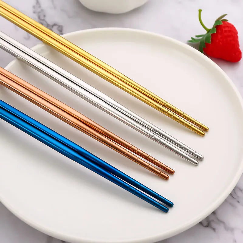 304 Stainless Steel Metal Chopsticks Tableware 1 Pair Non-Slip Chinese Chopstick Sushi Sticks Flatware Kitchen Accessories