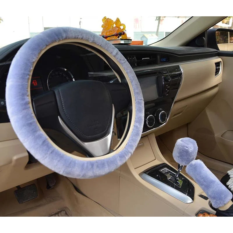 Universal 33cm Soft Plush Rhinestone Car Steering Wheel Cover Interior Parts Accessories Steering-Cover Protector Decoration