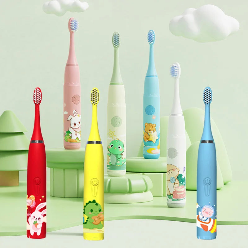 Children's Sonic Electric Toothbrush Colorful Cartoon Kids IPX7 Waterproof Ultrasonic Rechargeable Soft Hair Cleaning Brush