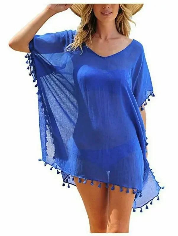 Women Swimsuit Baggy Tunic Tops Bikini Cover-Ups Dress Swim Summer Beach Bathing T-Shirt Women Cotton Blouse Beachwear