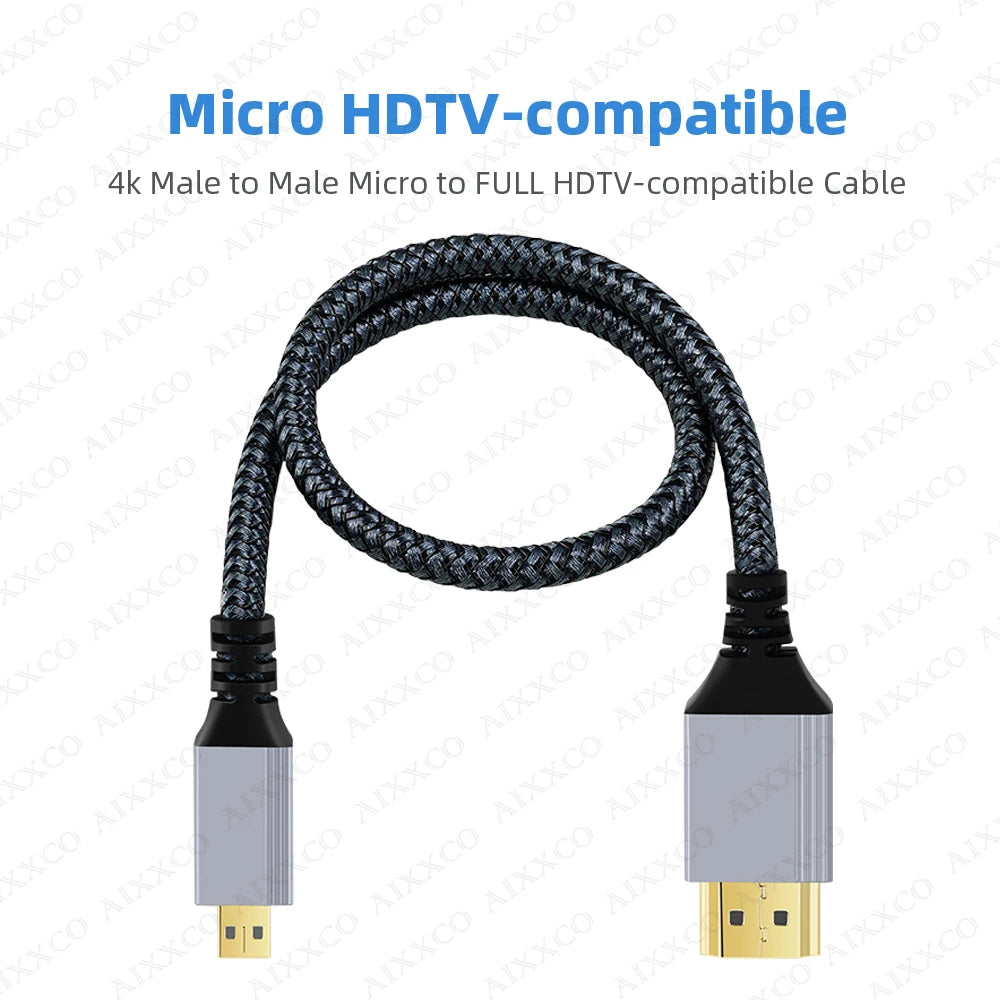 AIXXCO 1m 1.5m 2m 3m Micro HDMI-compatible 4K/60Hz 3D to HDMI-compatible Cable Male to Male For GoPro Sony Projector