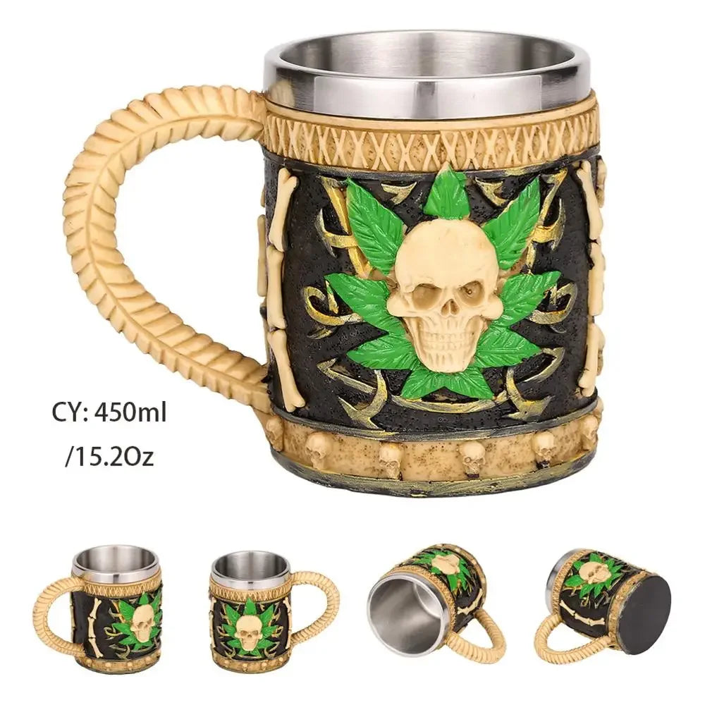 Coolest Gothic Skull Resin Stainless Steel Beer Mug Dragon Knight Tankard Halloween Coffee Cup Christmas Tea Mug Pub Bar Decor