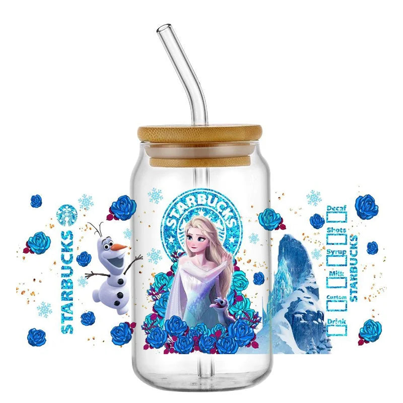 Miniso Princess Ariel Belle Cinderella Elsa UV DTF Sticker for 16ozCup Wrap Transfer Sticker Custom Label DIY Logo Self adhesive