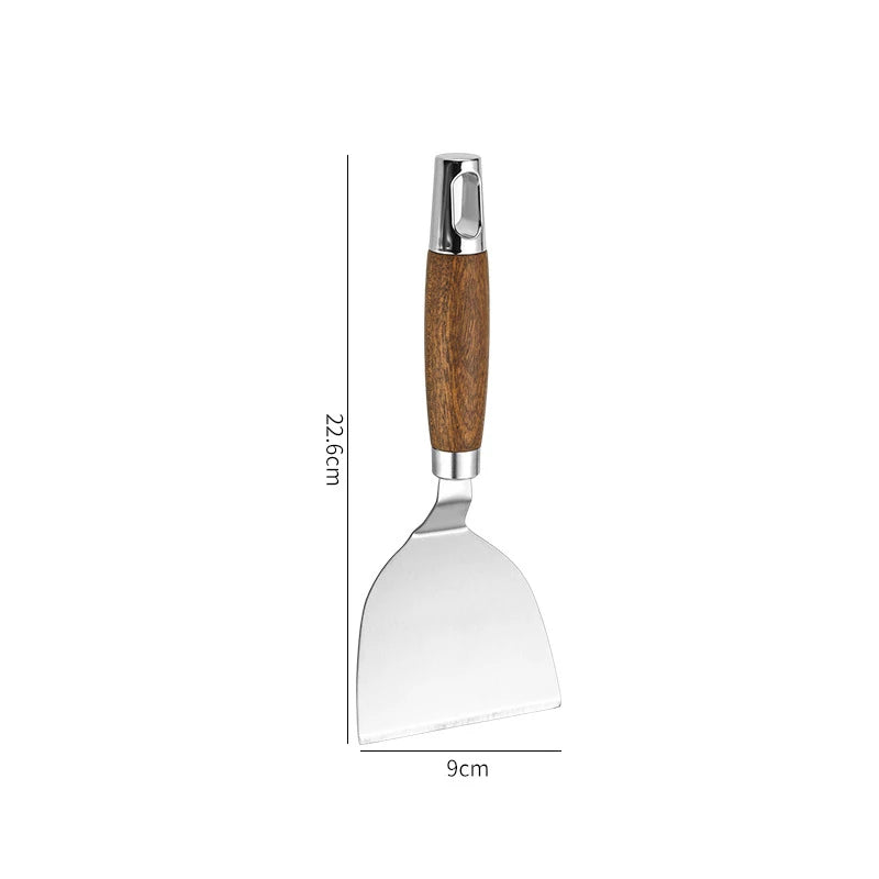 Stainless Steel Wooden Handle Cooking Spatula Steak Pancake Frying Shovel Teppanyaki Scraper Barbecue Tool Kitchen Accessories