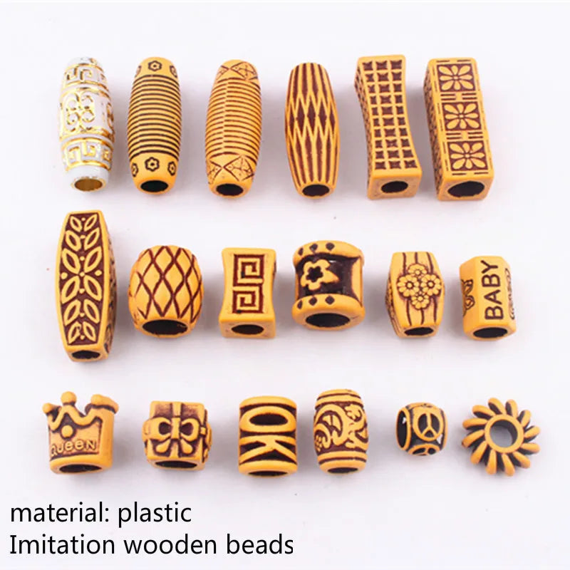 10pcs Hair Dreadlock Beads Plastic Fake Wooden Color Braiding Hair Dread Hair Jewelry 6mm Hole Hair Accessories for Braids